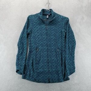 Ibex Jacket Womens S Blue Merino Wool Full Zip Geometric Knit Made USA